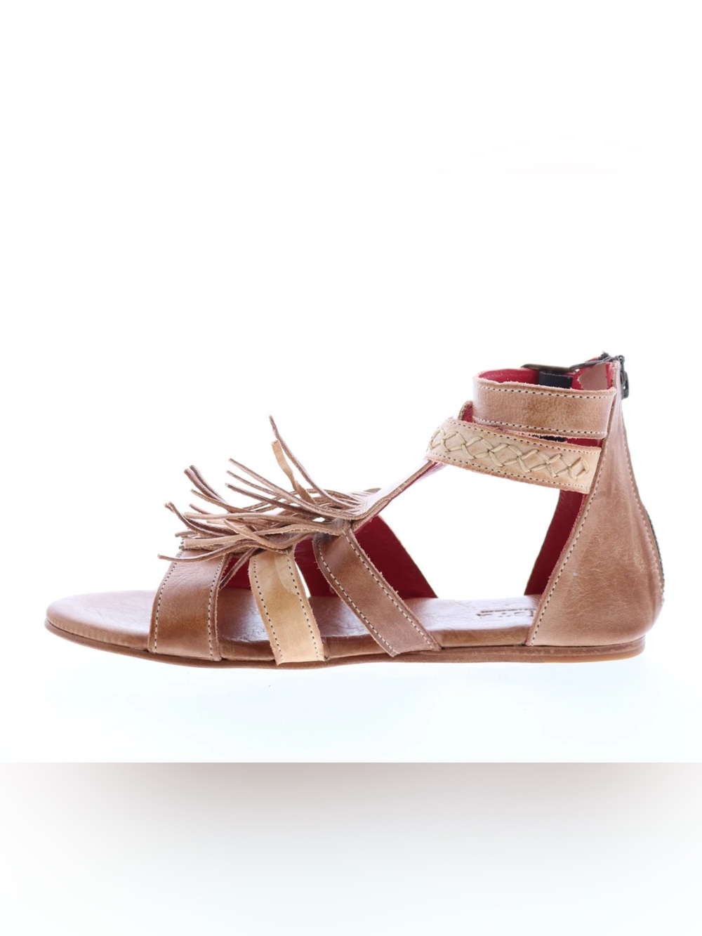 Bed Stu Alena Brown Leather Fringe Flat Gladiator Sandals Size 7 Women’s Summer